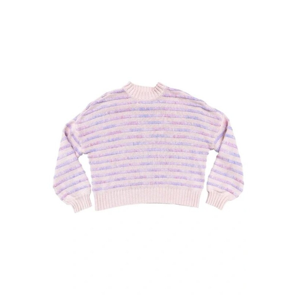 Lovers + Friends Mallen Sweater Pink Lavender Striped Cropped Knit Size M